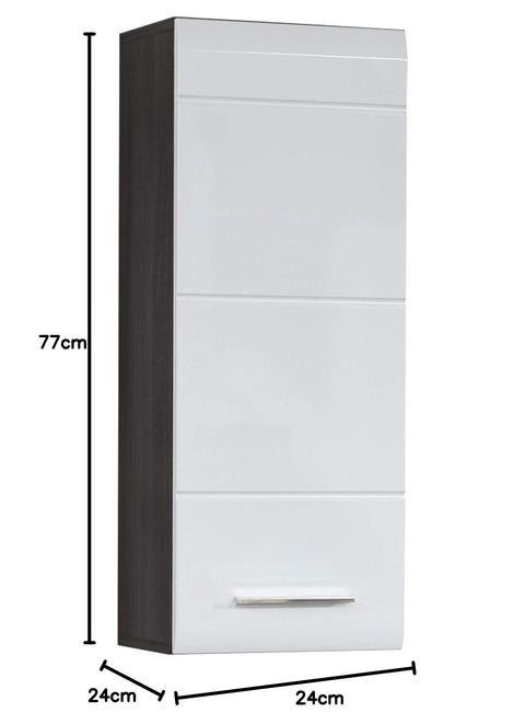 Rootz Wall Cabinet - Storage Unit - Bathroom Organizer - Wall-Mounted Shelf - Space Saver - White High Gloss/Smoky Silver - 30x77x24 cm
