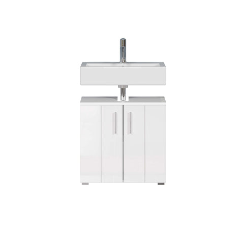 Rootz Vanity Unit - Bathroom Cabinet - Under-Sink Storage - Washstand - Bath Organizer - Sink Console - Base Cabinet - White with High Gloss Finish - 60x58x34 cm