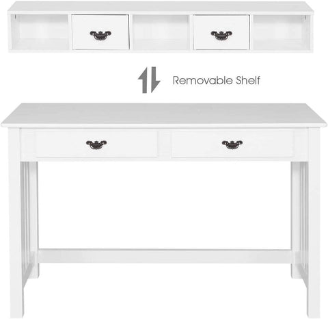 Rootz Desk - Desk With Removable Shelf - Study Table - Console Table - Computer Desk -  Writing Desk With 4 Drawers - Home - Office - White