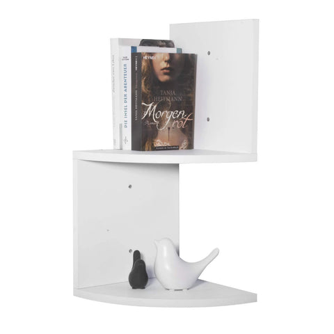 Rootz Corner Wall Shelf - Zickzack Bookcase - Floating Display - CD Holder - Storage Rack - Elegant Organizer - White - 25x52.4x25cm