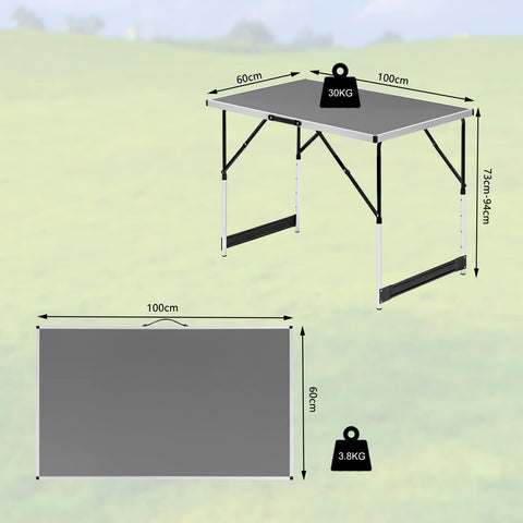 Rootz Camping Table - Folding Desk - Portable Workstation - Outdoor Stand - Garden Surface - Picnic Counter - Event Platform - Gray - 100x73-94x60cm