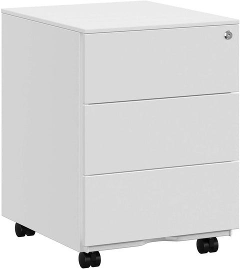 Rootz Drawer Unit - Filing Cabinet - On Wheels - Lock - 3 Drawers - White - Metal - 39 x 45 x 55 cm