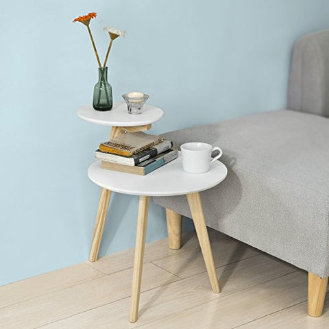 Rootz 2-stufiger runder Beistelltisch aus Holz, Tee- und Couchtisch, Beistelltisch