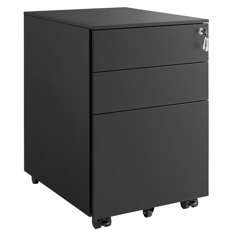 Rootz Steel Rolling Cabinet with 3 Drawers - Hanging File Lockable Office Cabinet - 52 x 39 x 60 cm