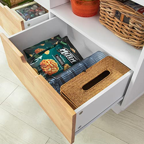 Rootz Kitchen Cabinet Cupboard Sideboard Kitchen Island Kitchen Storage Trolley with Rubber Wood Worktop