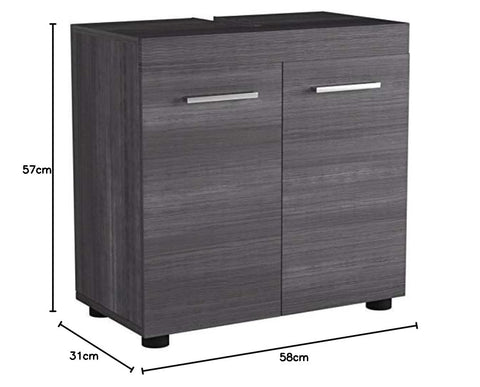 Rootz Badkamer Wastafel Opbergkast - Stijlvolle Vanity Organizer - Chique Badkast - Smoke Silver Elegance - 58x57x31 cm