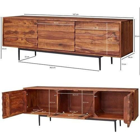 Rootz Sideboards - Sideboard Cabinets - Low TV cabinet - Brown - 147 x 38 x 50 cm