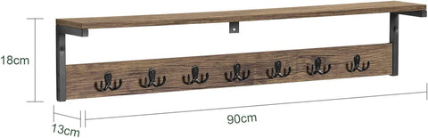 Rootz Wall Coat Rack with 1 Storage Shelf and 7 Hooks - Wall Shelf - Wall Hanging Shelf Hook Rack