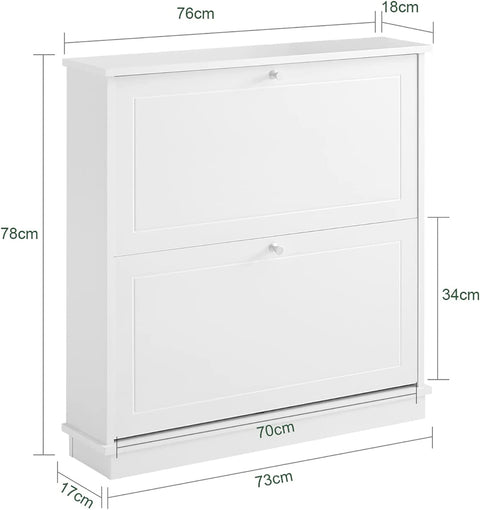 Rootz 2 Drawers Shoe Cabinet - Shoe Rack - Storage Cupboard Organizer - W76 x D18 x H78cm