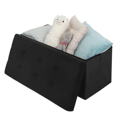 Rootz Opbergbank - Poef - Zitkist - Fluwelen Kruk - Meubelkoffer - Gestoffeerde Box - Zwart - 76x37,5x38 cm