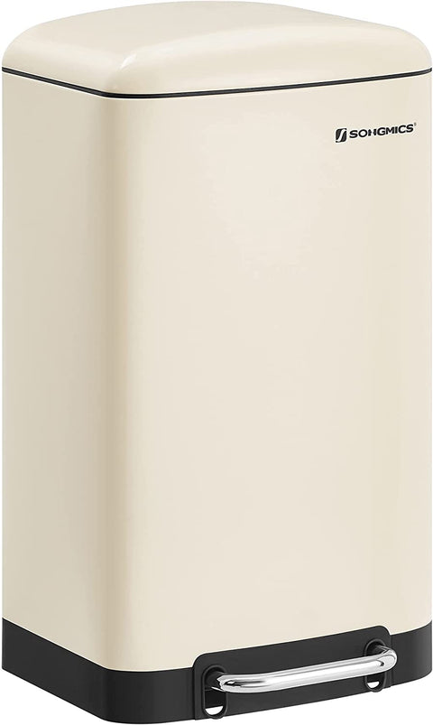 Rootz Prullenbak - Pedaalemmer - 30L - Staal - Binnenemmer - Soft Close - Luchtdicht - Creme Wit - 34 x 25 x 61,5 cm 