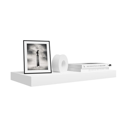 Rootz Wall Mounted Display Shelf - Floating Bookcase Rack for Home Decor - White Wooden Wall Organizer - 60x23x3.8cm