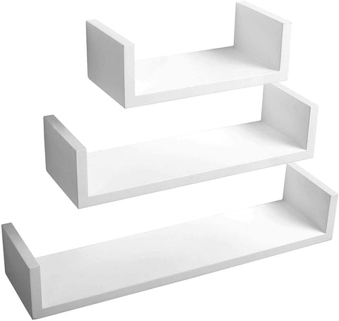 Rootz Wall Shelves - U-Shaped Display - Hanging Bookcase - Decorative Storage - Wallboard Set - Floating Ledges - White - 26x9.7x6cm, 34x9.7x7.5cm, 42x9.7x9cm