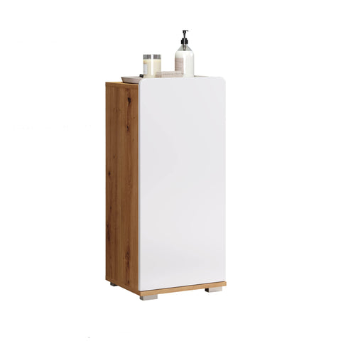 Rootz Bathroom Cabinet - Storage Unit - Washroom Furniture - Vanity Stand - Towel Holder - Restroom Organizer - Bath Rack - White Gloss and Artisan Oak - 37 x 82 x 31 cm