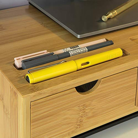 Rootz Bamboe Monitorstandaard Computerscherm - Monitorstandaard Monitor Riser Bureau-organizer met 3 laden