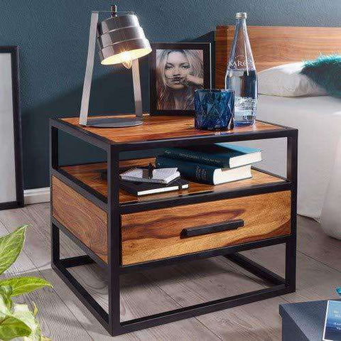 Rootz Industrial Bedside Table - Side Table - Luxury Retro Vintage Industrial Bedside Table - With Storage Space - 50 x 45 x 45 cm