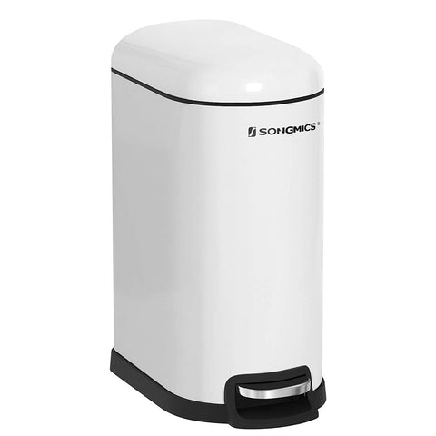 Rootz Trash Can - 10 L - Pedal Bin - Inner Bucket - Soft Close - Waste Bin - White - Steel - Plastic - 18.7 x 27.3 x 40.1 cm