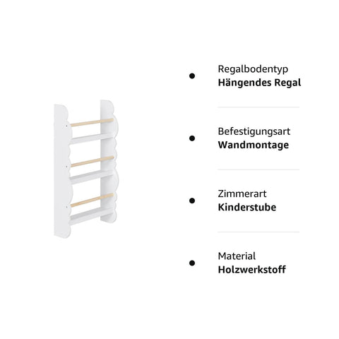 Rootz Children's Bookshelf - Wall-Mounted Bookcase - Kids Storage Unit - Montessori Learning Shelf - Literature Organizer - Story Display - White - 34.7x8.3x3.5inches