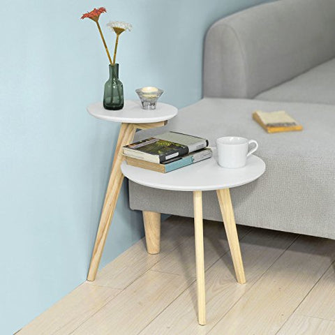 Rootz 2-stufiger runder Beistelltisch aus Holz, Tee- und Couchtisch, Beistelltisch