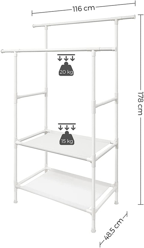 Rootz Clothes Rack - Coat Rack - Clothes Rail - Metal - 2 Rods - ?114 x 45 x 171 cm