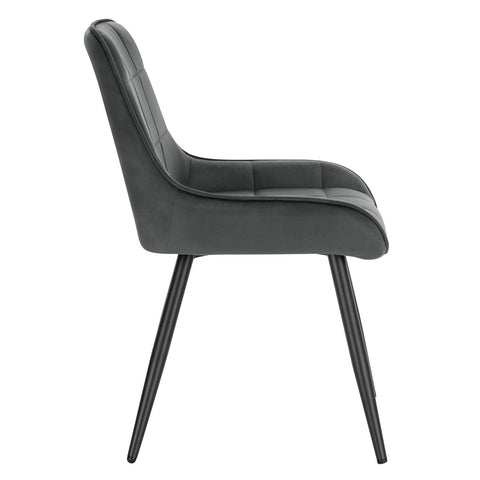 Rootz Ergonomische Fluwelen Eetkamerstoelen - Set van 2 - Stijlvol Gewatteerd Keukenzitje - Donkergrijs - 47cm Zithoogte