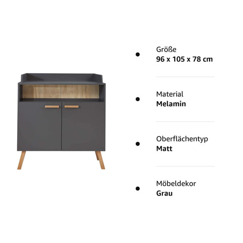 Rootz Changing Table - Nursery Dresser - Baby Furniture - Diaper Station - Infant Organizer - Storage Unit - Grey - 96 x 105 x 78 cm