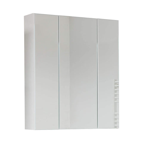 Rootz Bathroom Mirror Cabinet - Vanity Organizer - Storage Mirror - Wall-Mounted Cabinet - 3-Door Mirror - Glossy Finish - White - 60 x 74 x 18 cm