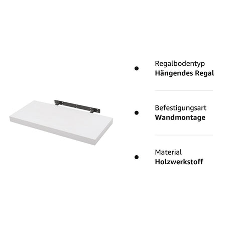 Rootz Wall Mounted Display Shelf - Floating Bookcase Rack for Home Decor - White Wooden Wall Organizer - 60x23x3.8cm