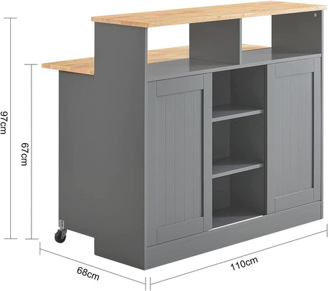 Rootz Keukeneiland - Dressoir met 2 Schuifdeuren en Opklapbaar Werkblad - Keuken Eetkamer - Dressoir Opbergkast - Kast