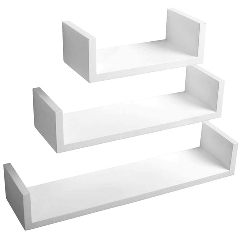 Rootz Wall Shelf - U-shaped Ledge - Floating Bookrack - Display Stand - Storage Holder - Mountable Rack - White - 26.0 x 8.7 x 8.2 inches