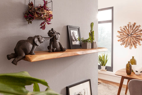 Rootz Wall Shelf - Tree Edge Acacia Wood - Design Floating Shelf - Natural Solid Wood Board - Country Style Hanging Shelf (80cm)