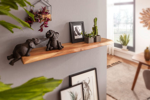 Rootz Wall Shelf - Tree Edge Acacia Wood - Design Floating Shelf - Natural Solid Wood Board - Country Style Hanging Shelf (80cm)