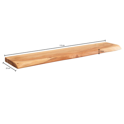 Rootz Wall Shelf - Tree Edge Acacia Wood - Design Floating Shelf - Natural Solid Wood Board - Country Style Hanging Shelf (115cm)