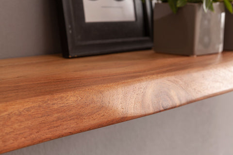 Rootz Wall Shelf - Tree Edge Acacia Wood - Design Floating Shelf - Natural Solid Wood Board - Country Style Hanging Shelf (115cm)