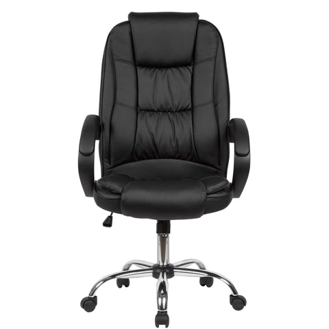 Rootz Desk Chair - Black Faux Leather - Office Swivel Chair - Up to 120kg - Height Adjustable Design - Office Armchair with Armrests & High Backrest