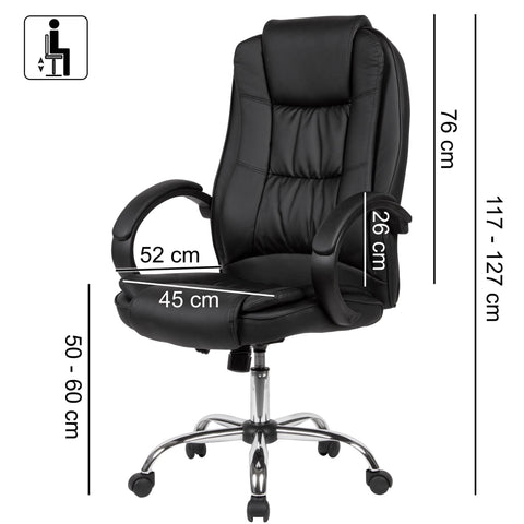 Rootz Desk Chair - Black Faux Leather - Office Swivel Chair - Up to 120kg - Height Adjustable Design - Office Armchair with Armrests & High Backrest