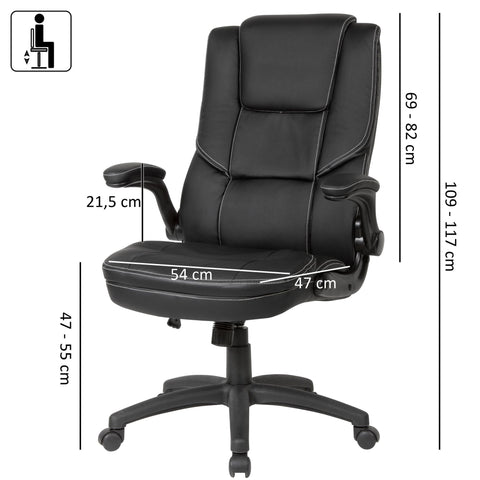 Rootz Desk Chair - Black Faux Leather  Office Swivel Chair - Up to 120kg - Height Adjustable Design - Office Armchair with Foldable Armrests & High Backrest