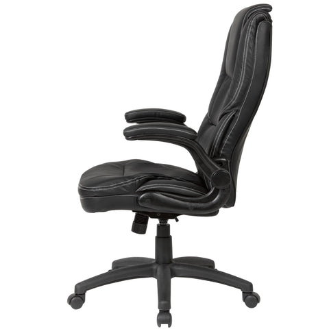 Rootz Desk Chair - Black Faux Leather  Office Swivel Chair - Up to 120kg - Height Adjustable Design - Office Armchair with Foldable Armrests & High Backrest