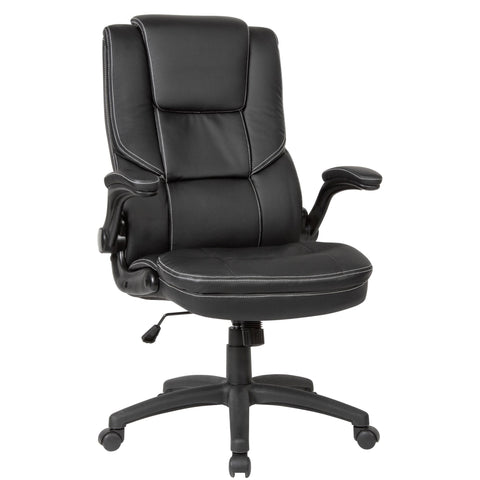Rootz Desk Chair - Black Faux Leather  Office Swivel Chair - Up to 120kg - Height Adjustable Design - Office Armchair with Foldable Armrests & High Backrest
