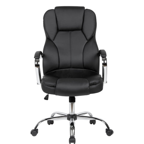 Rootz Desk Chair - Black Faux Leather - Up to 120kg - Design Swivel Chair with Height Adjustment - Office Armchair with Armrests & High Backrest