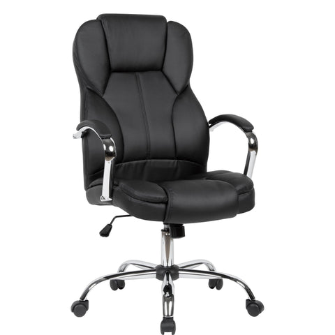 Rootz Desk Chair - Black Faux Leather - Up to 120kg - Design Swivel Chair with Height Adjustment - Office Armchair with Armrests & High Backrest