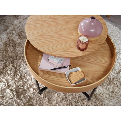 Rootz Salontafel - Bijzettafel - Opbergruimte - Eik - Metaal - Zwart - Bruin - 69 x 69 x 49 cm