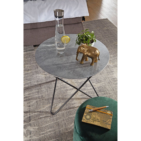 Rootz Salontafel - Bijzettafel - Ronde Tafel - Betonlook - Ø 60 cm - Grijs - Zwart
