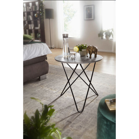 Rootz Salontafel - Bijzettafel - Ronde Tafel - Betonlook - Ø 60 cm - Grijs - Zwart