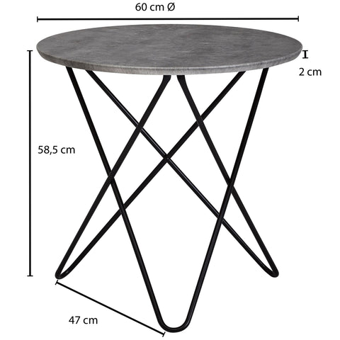 Rootz Salontafel - Bijzettafel - Ronde Tafel - Betonlook - Ø 60 cm - Grijs - Zwart