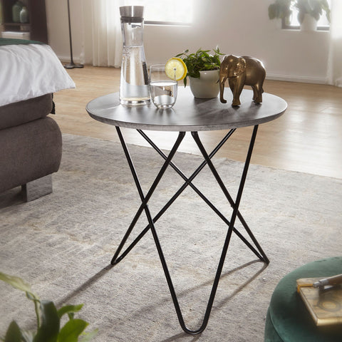 Rootz Salontafel - Bijzettafel - Ronde Tafel - Betonlook - Ø 60 cm - Grijs - Zwart