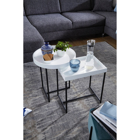 Rootz Side Tables - Set Of 2 - Coffee Tables - Trays - White - MDF - Steel - Round - Rectangular