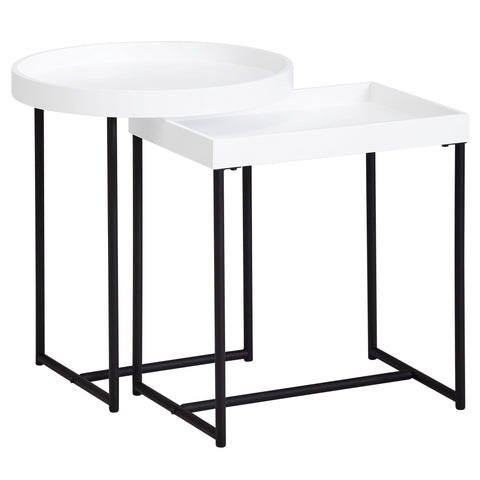 Rootz Side Tables - Set Of 2 - Coffee Tables - Trays - White - MDF - Steel - Round - Rectangular
