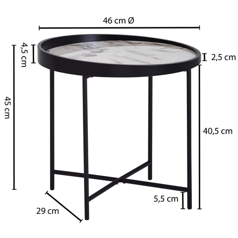 Rootz Side Table - Coffee Table - Round Side Table - Marble Look - Ø 46 cm - High Gloss - Black