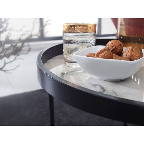 Rootz Side Table - Coffee Table - Round Side Table - Marble Look - Ø 46 cm - High Gloss - Black